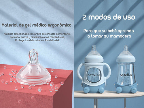 Mamaderas Con Chupetes Y Protector Lubabycas Azul