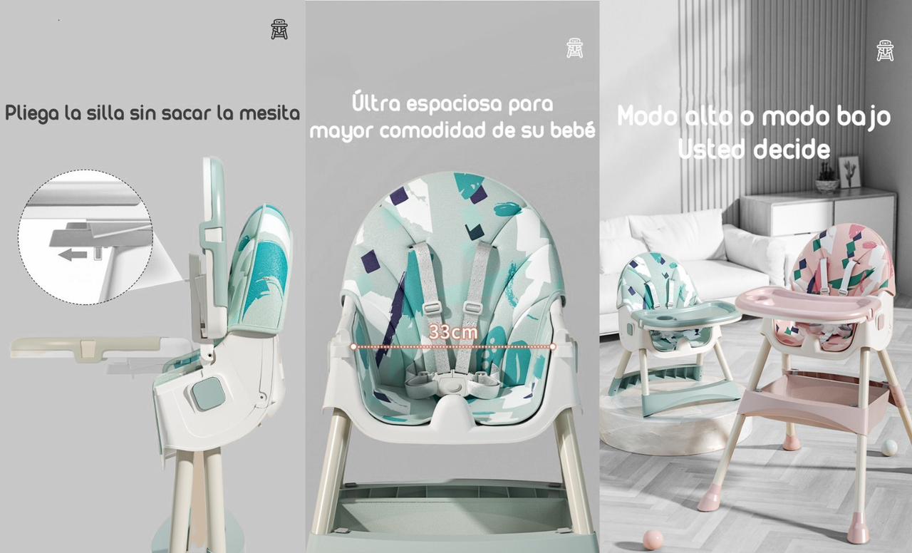Silla De Comer Mecedora 2 En 1 Con Ruedas Verde Lubabycas