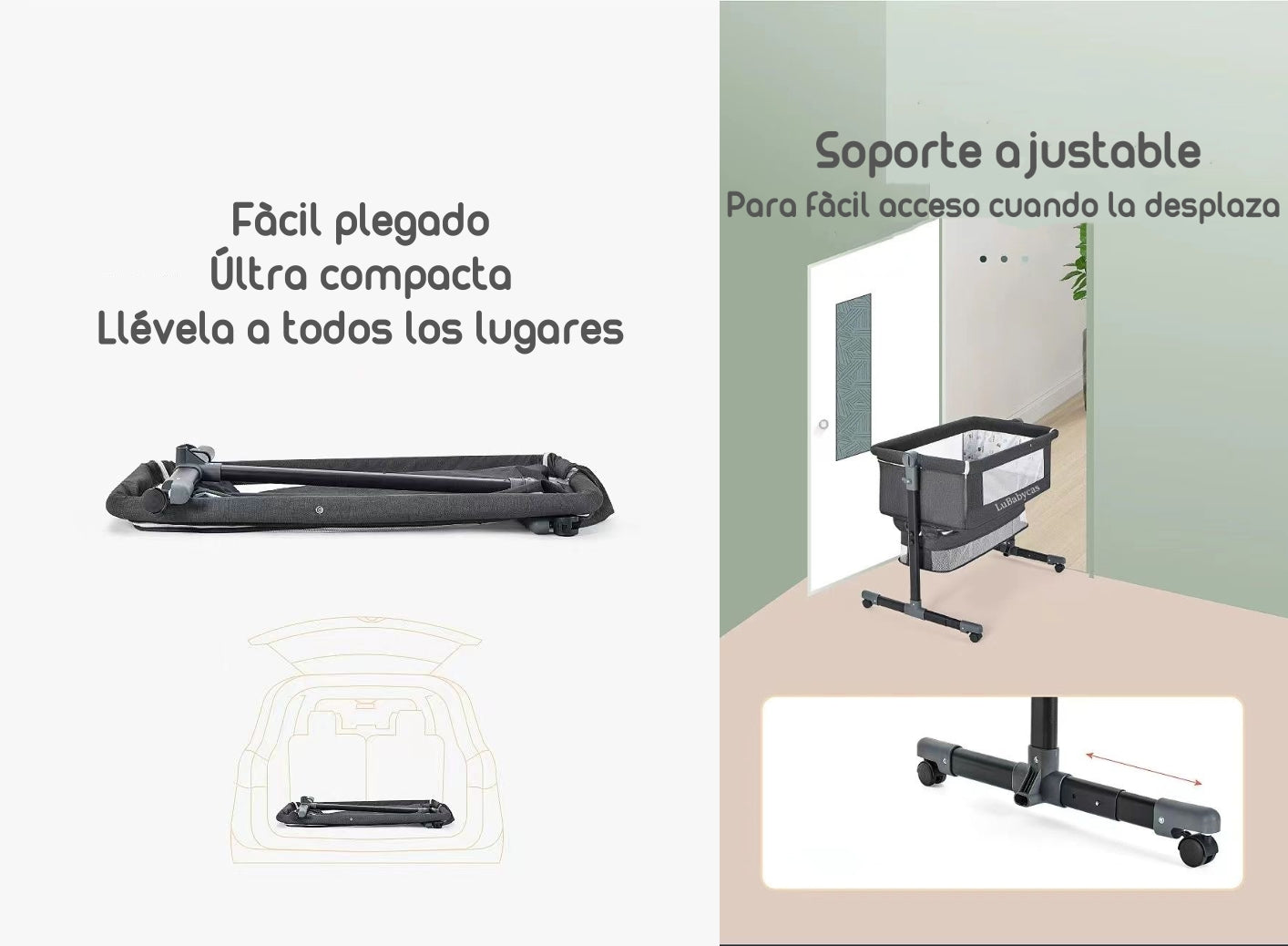 Cuna Colecho Con Mudador Y Accesorios Lubabycas Gris