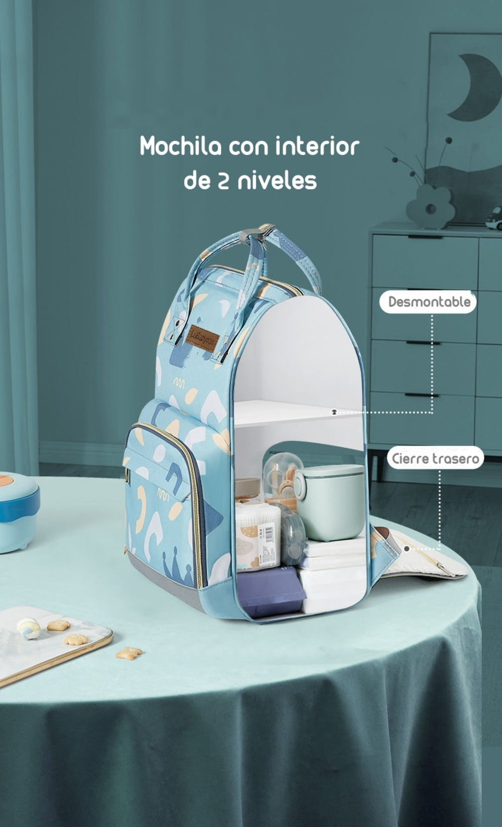 Mochila Maternal Impermeable Con Usb Lubabycas Azul