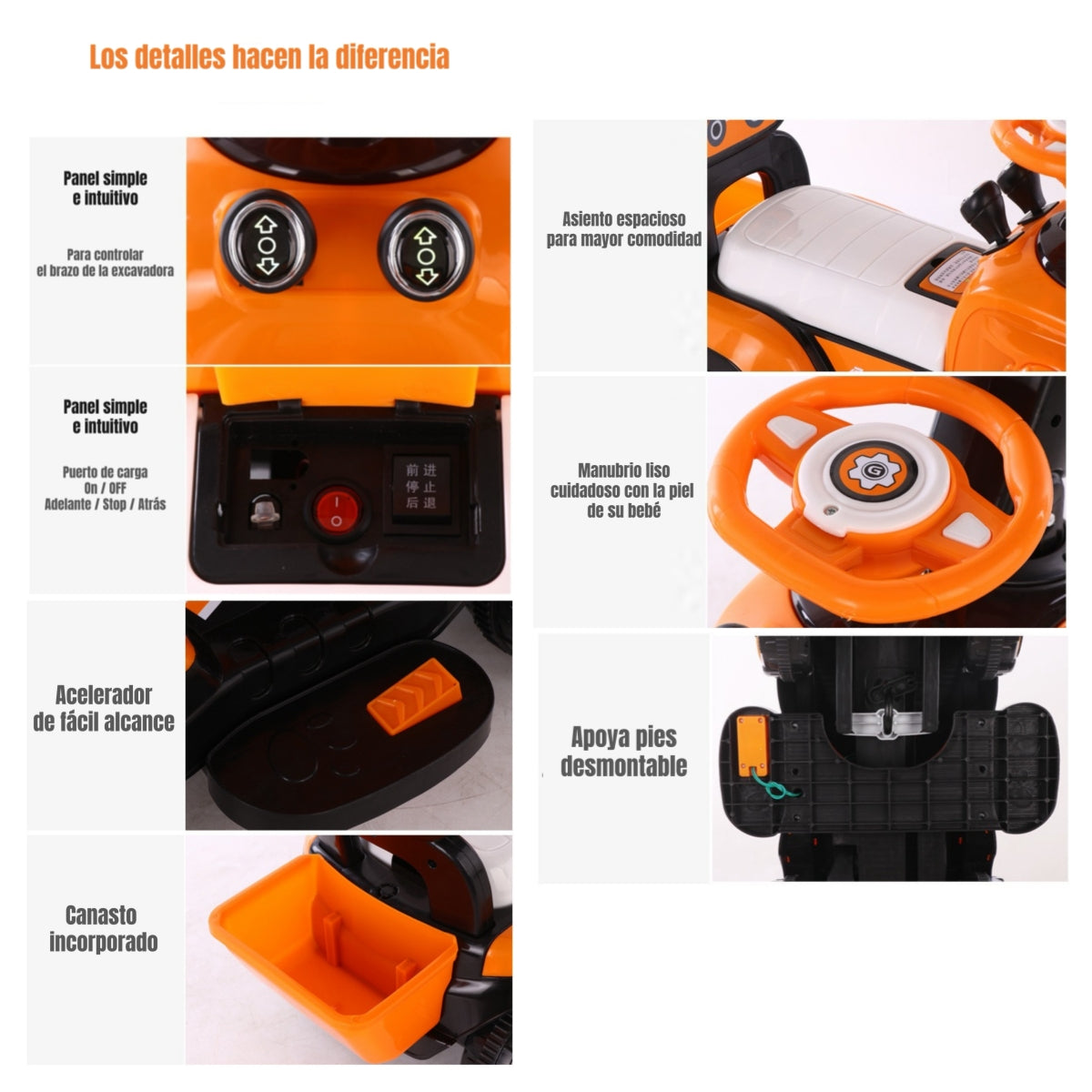 Excavadora Eléctrica Montable Luces Música LuBabycas Naranja