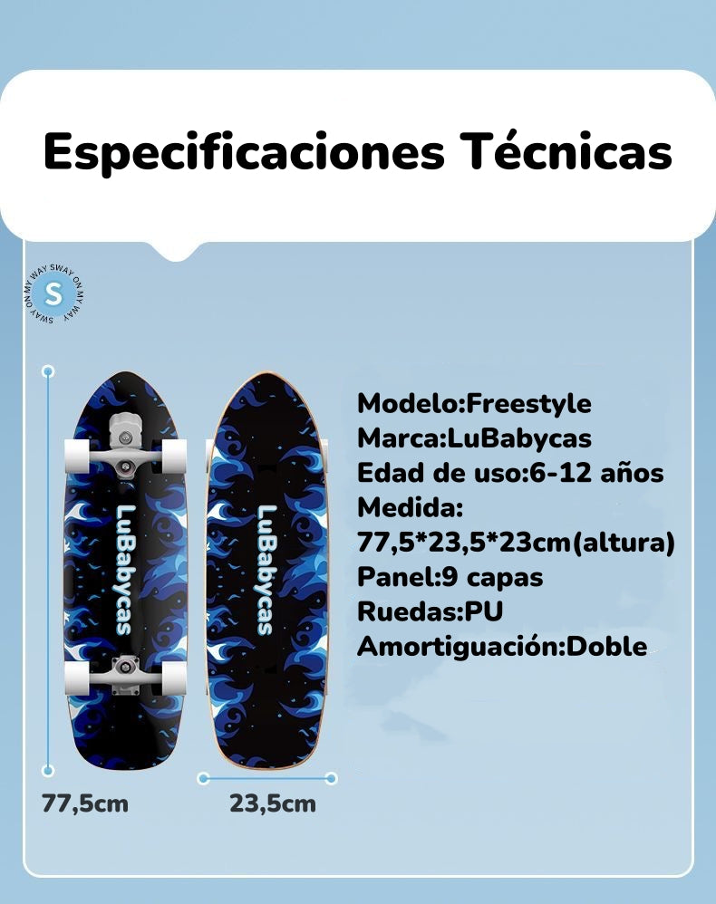 Skate Patineta De Madera Con Luces Freestyle Negra LuBabycas