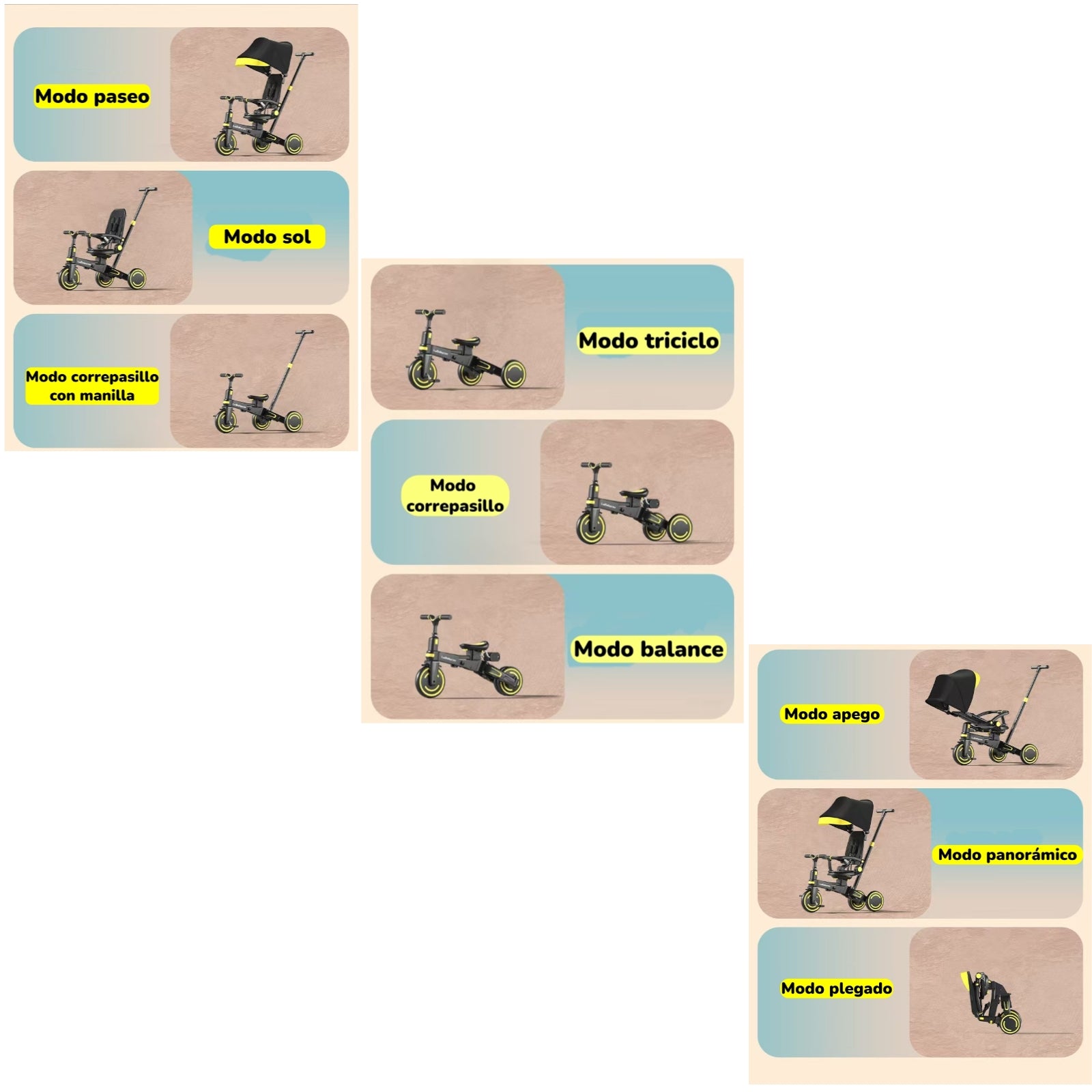 Triciclo Balance Plegable Con Bolso 9 En 1 LuBabycas Rosado