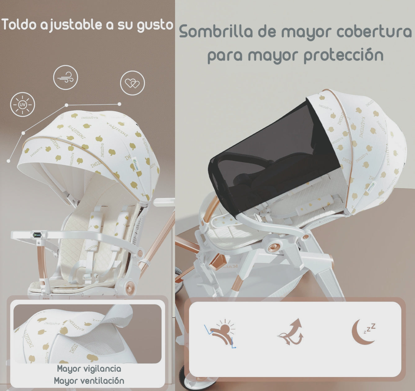 Coche De Paseo 360° Con Mesita Lubabycas Negro