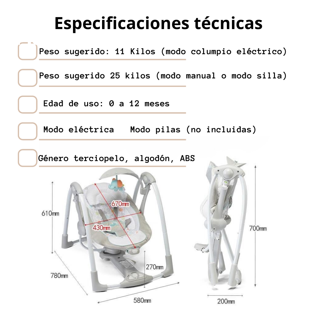 Columpio Mecedora Eléctrico Vibración Ingenuity Lubabycas