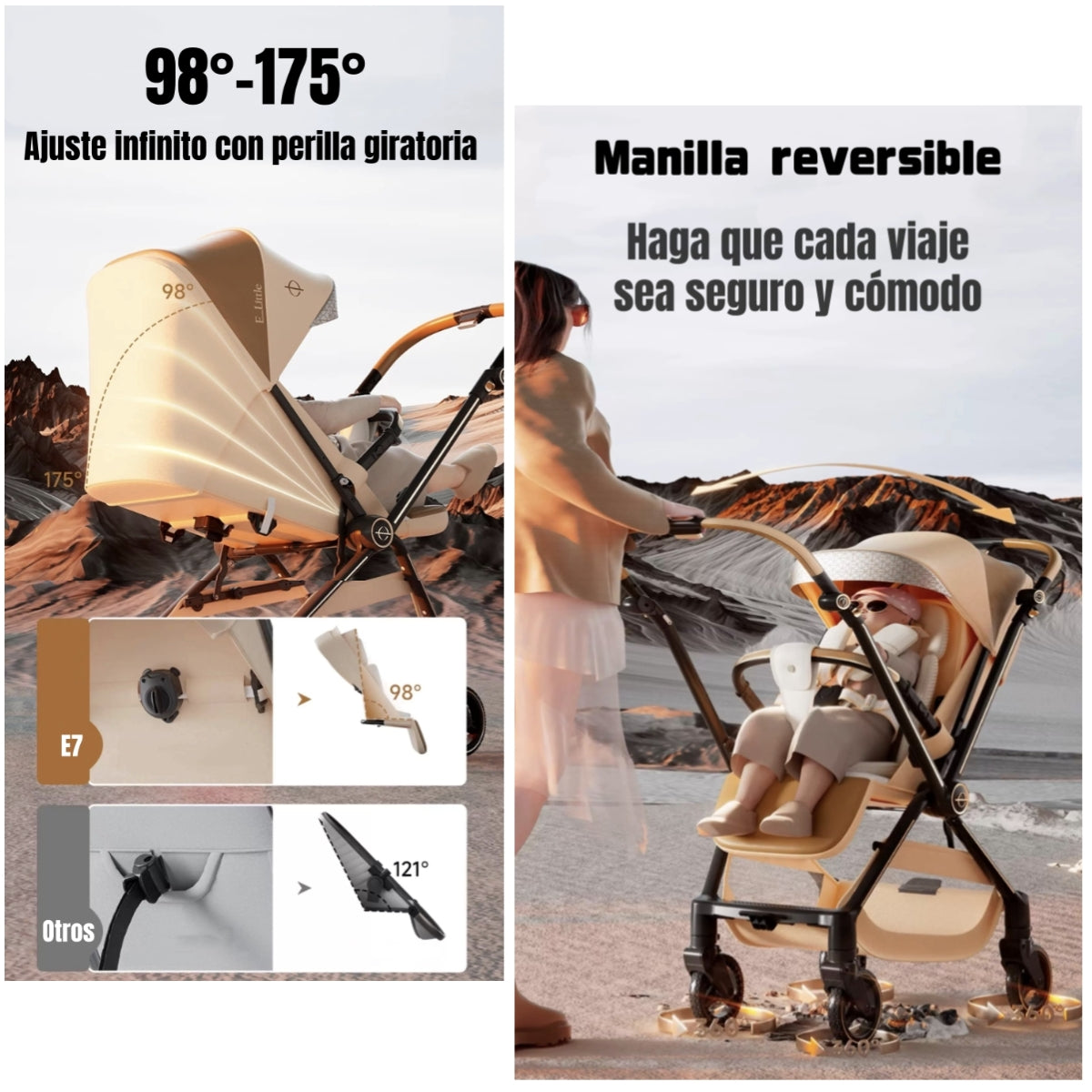 Coche De Paseo Reversible Nueva Tecnología Elittle E7 Negro