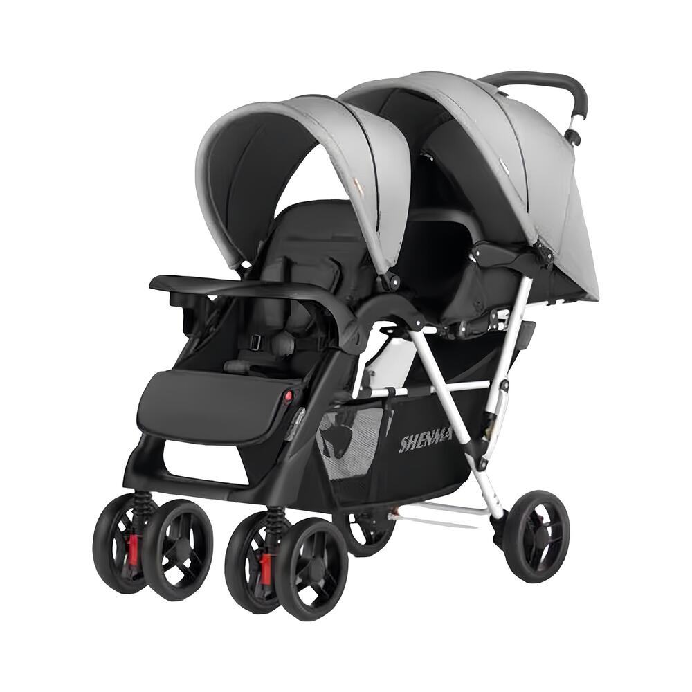 Coche Doble Duo Reclinable Plegable Gris By LuBabycas