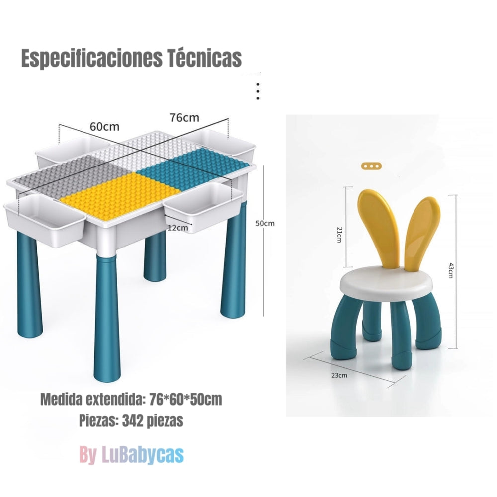 Mesa de Bloques Con 2 Sillas 340 Piezas LuBabycas