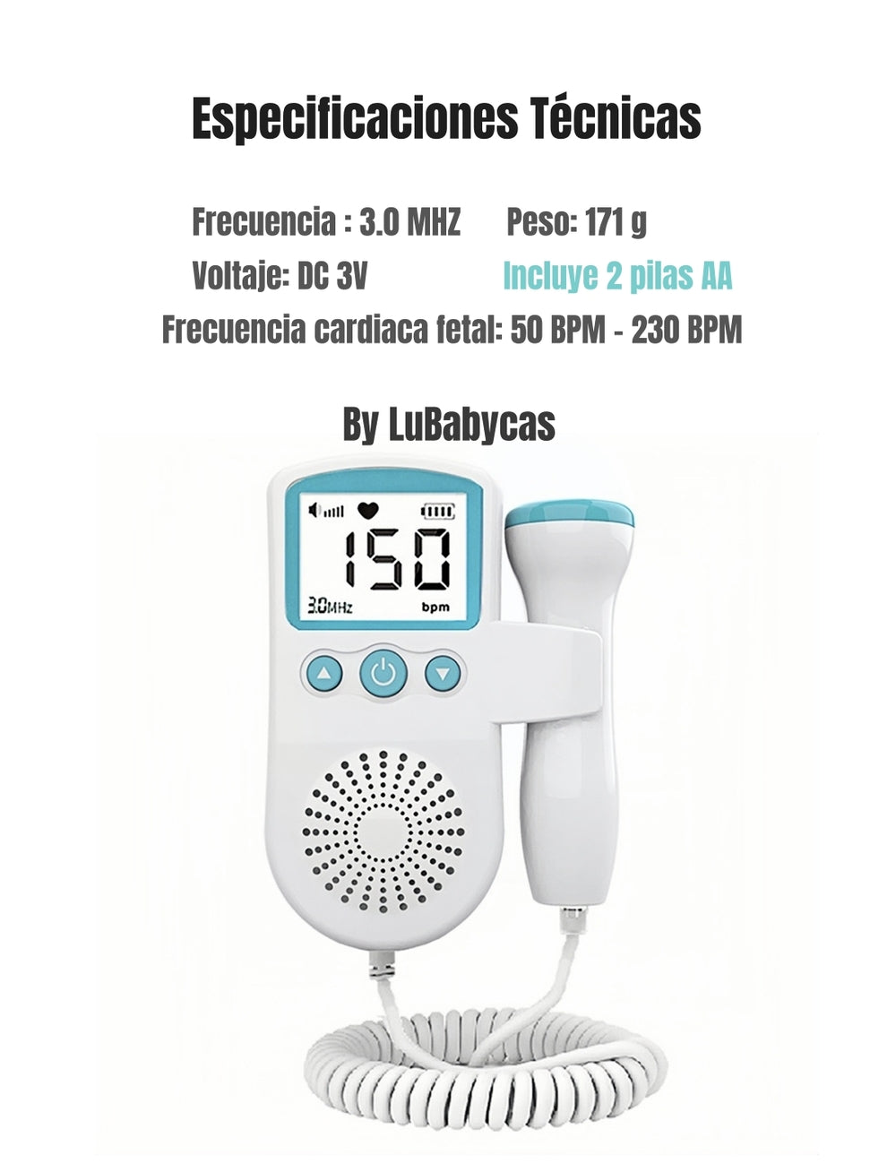 Monitor Fetal Doppler Latidos Corazón Bebé By LuBabycas