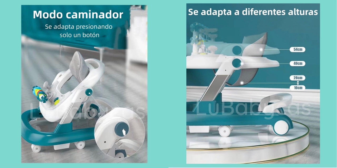 Andador Caminador Multifuncional 4 En 1 Lubabycas Gris