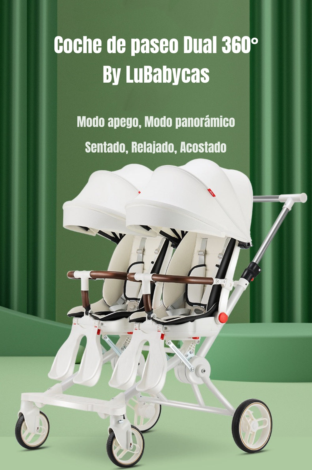 Coche Doble con Mesita de Comer Reclinable Gris LuBabycas