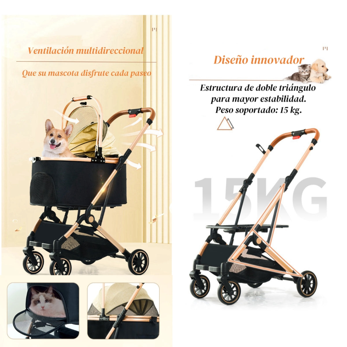 Coche Para Mascotas Premium 2 En 1 C106 Negro LuBabycas