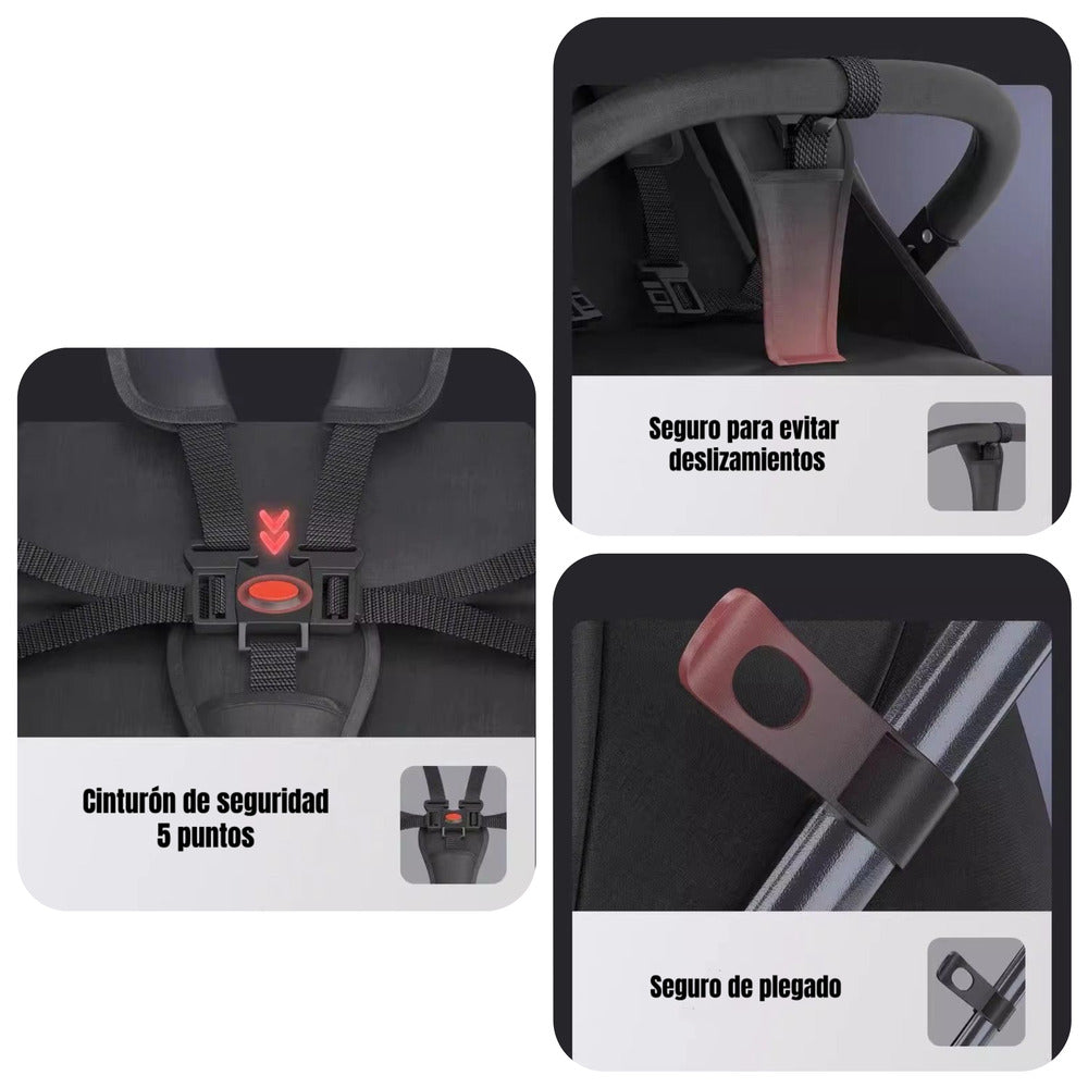 Coche De Paseo Compacto Con Accesorios Lubabycas Black