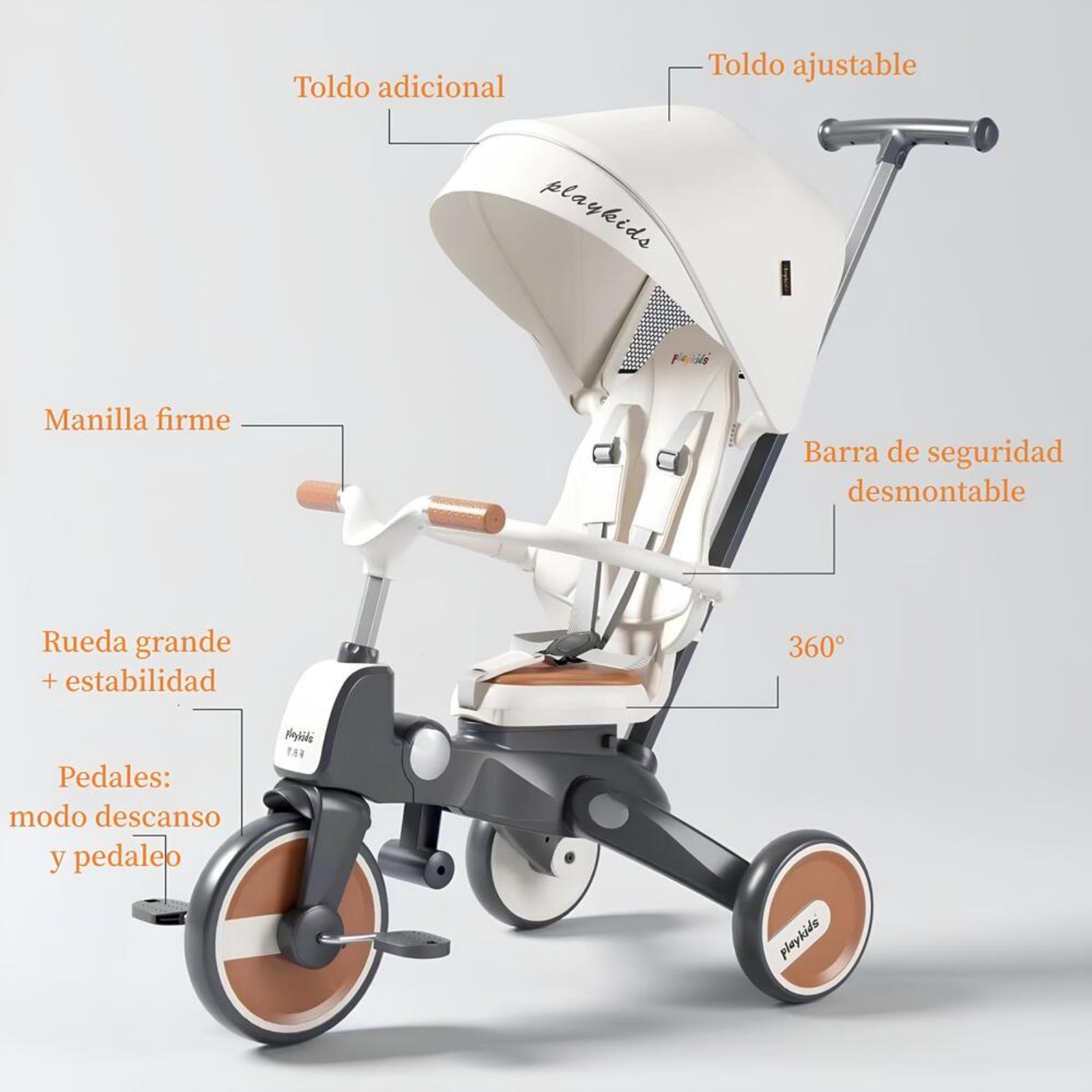 Triciclo De Paseo 360° Y Balance 6 En 1 Plegable Blanco