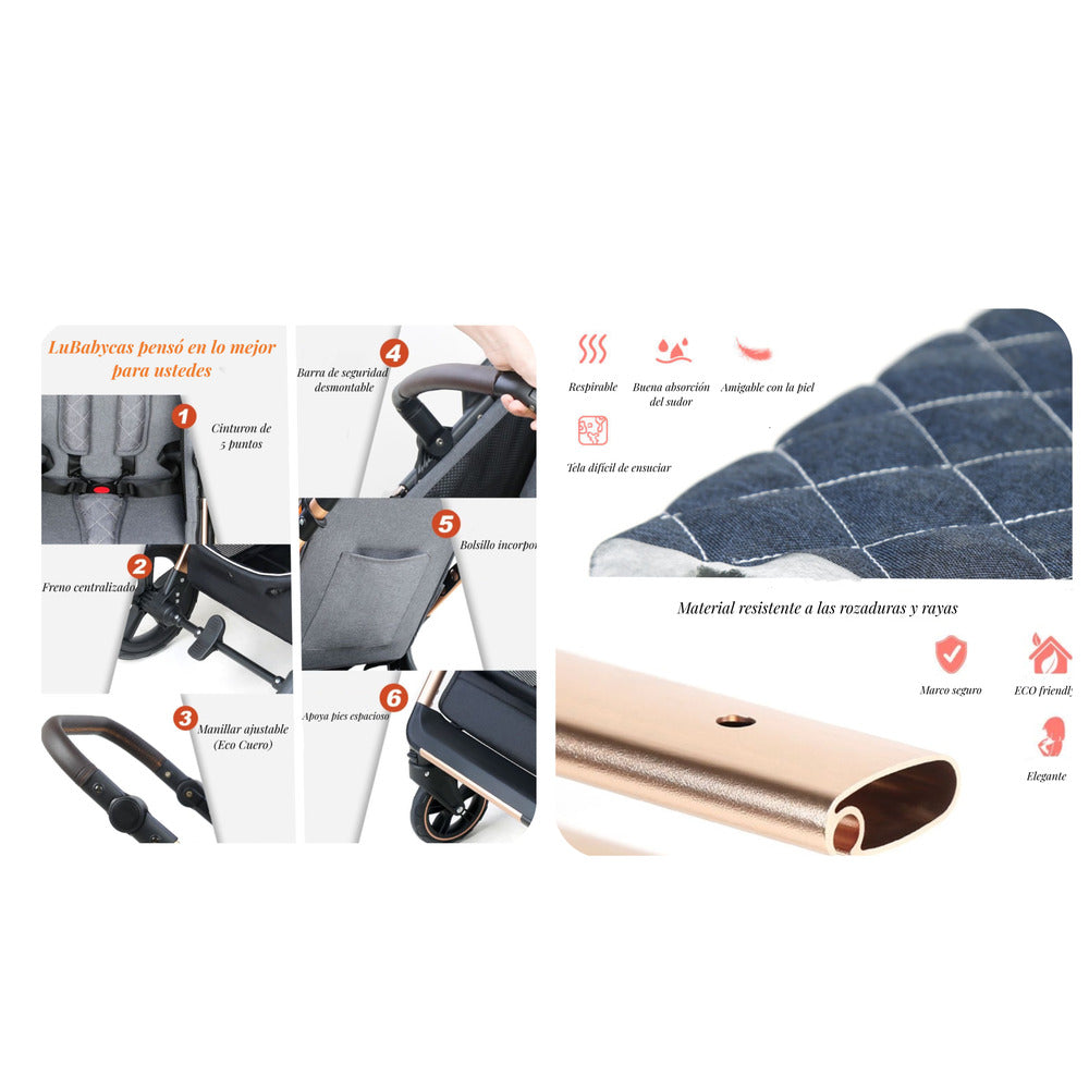 Coche Travel System Con Accesorios LuBabycas X1 Gris