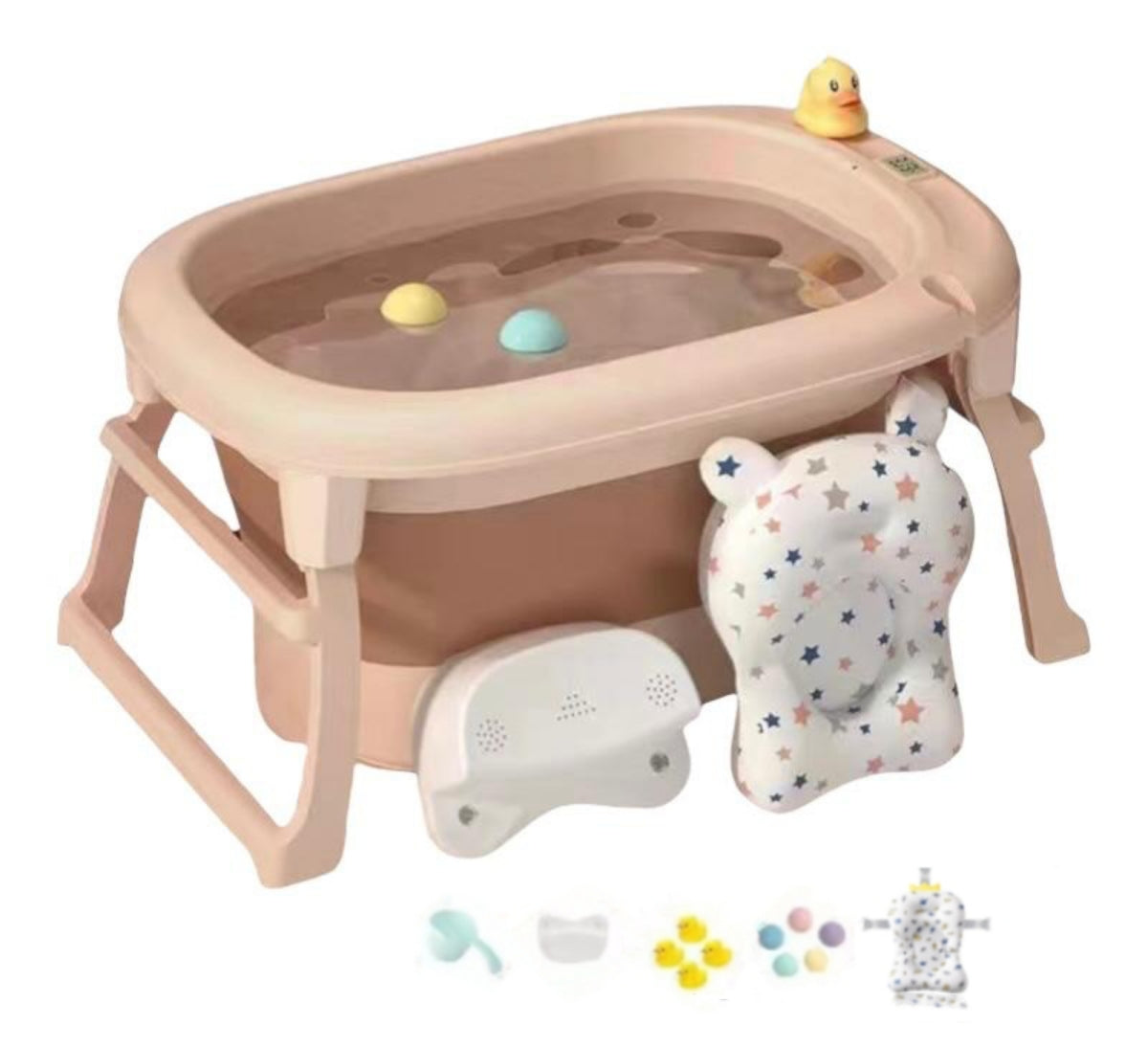 Bañera Con Cojin Termómetro Más Accesorios Rosada Lubabycas