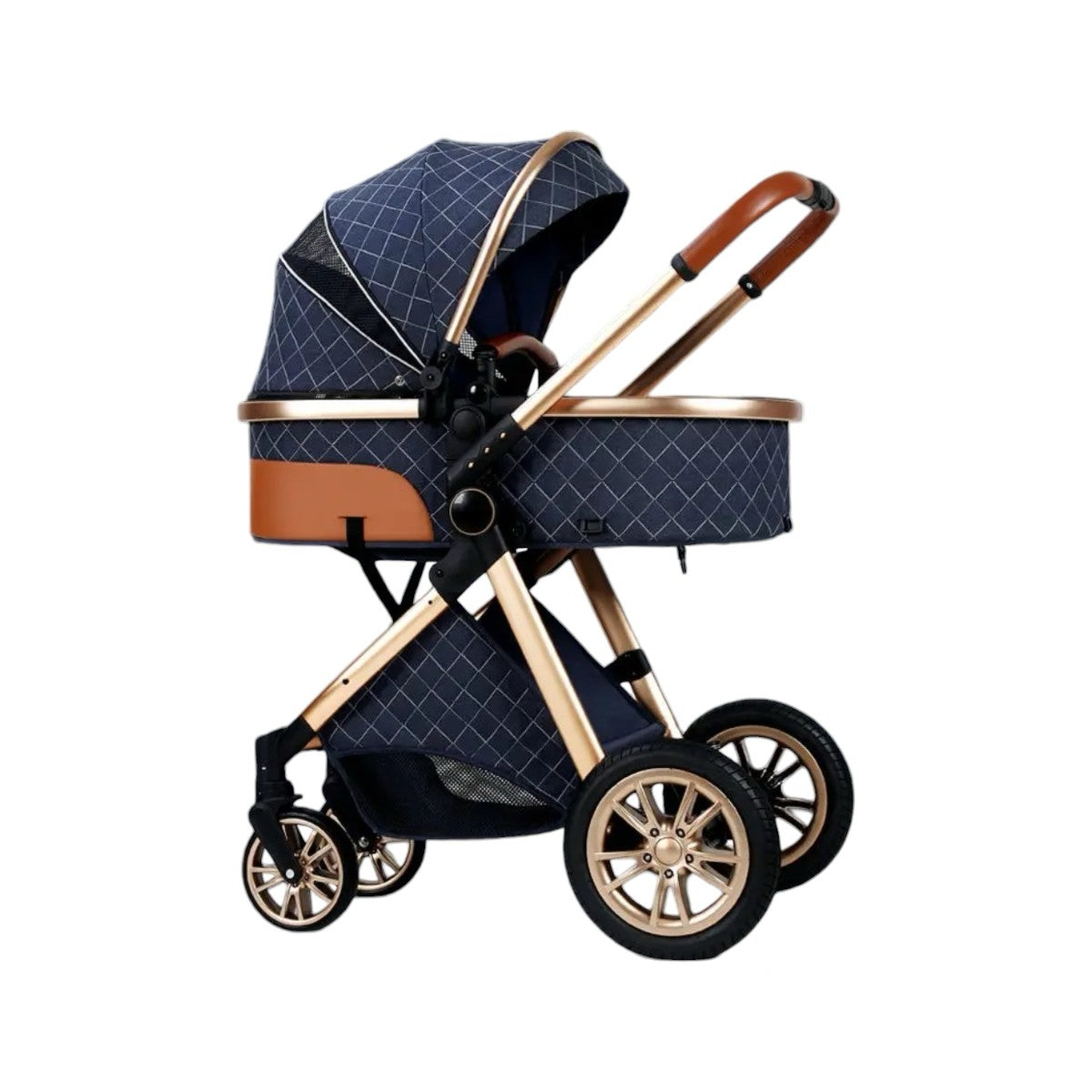 Coche Cuna Con Cubre Pies Apego Panorámico LuBabycas Azul