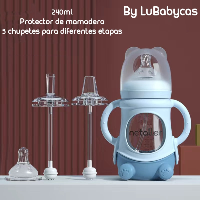 Mamadera 240ml Con Protector Y Chupetes By LuBabycas