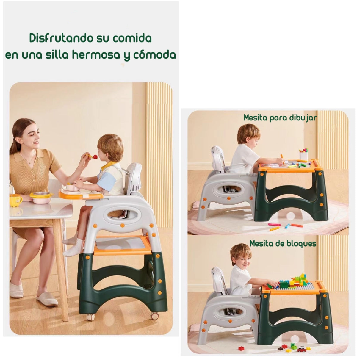 Silla De Comer Multifuncional Con Ruedas Naranja Lubabycas