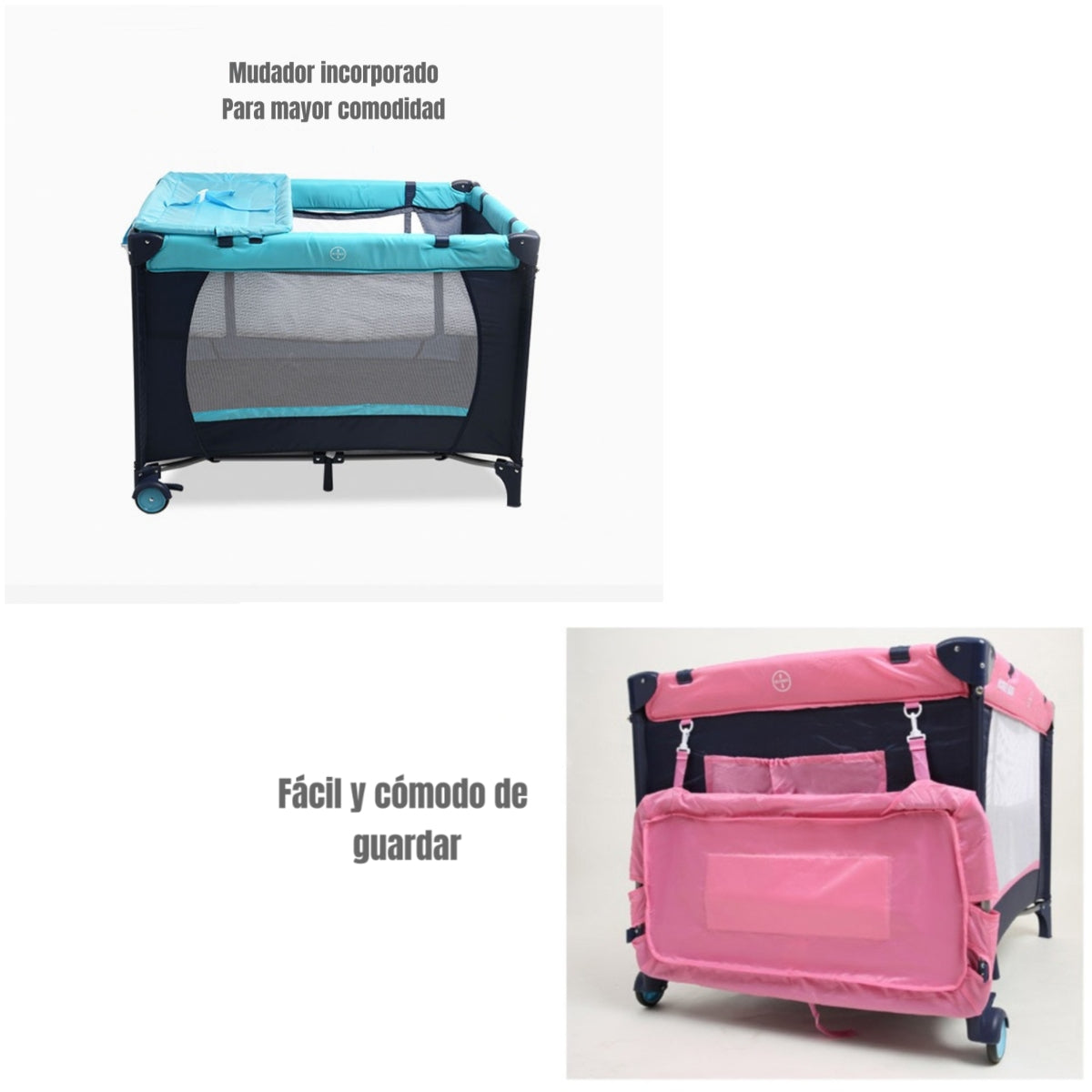 Cuna Corral Con Mudador Mosquitero Colchón Azul LuBabycas