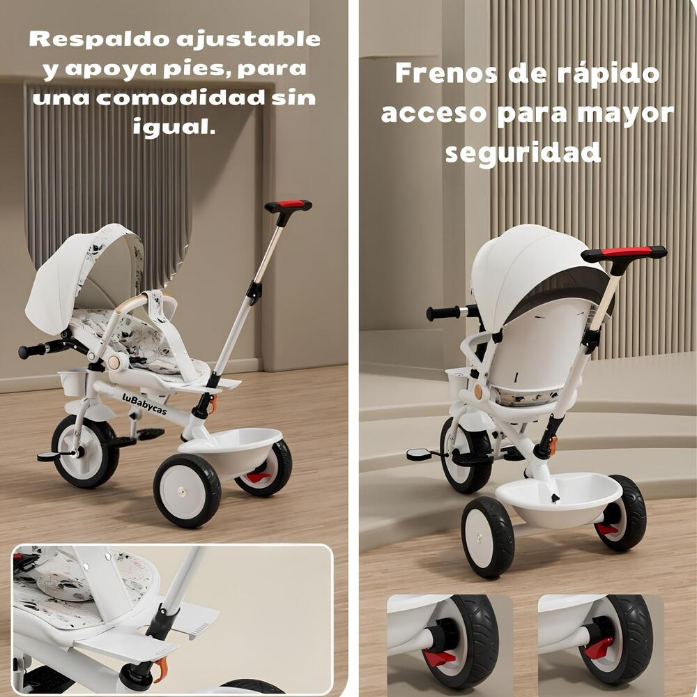 Triciclo LuBabycas 360° Multiposiciones con Mesita Blanco