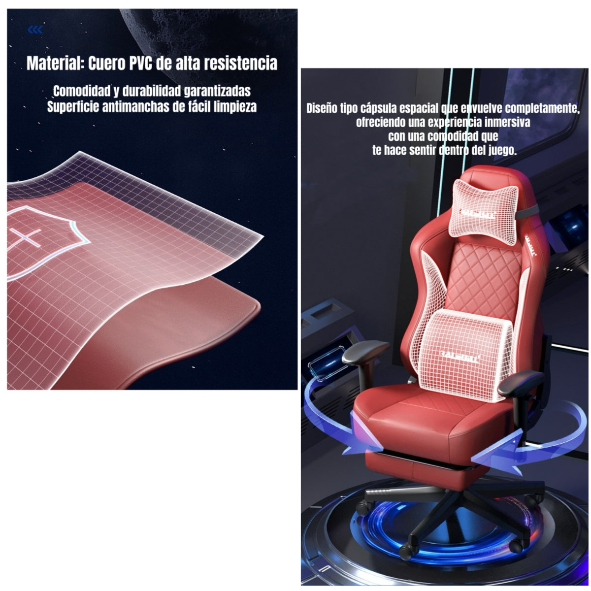 Silla Gamer Premium Reclinable Con Reposapies Power Roja