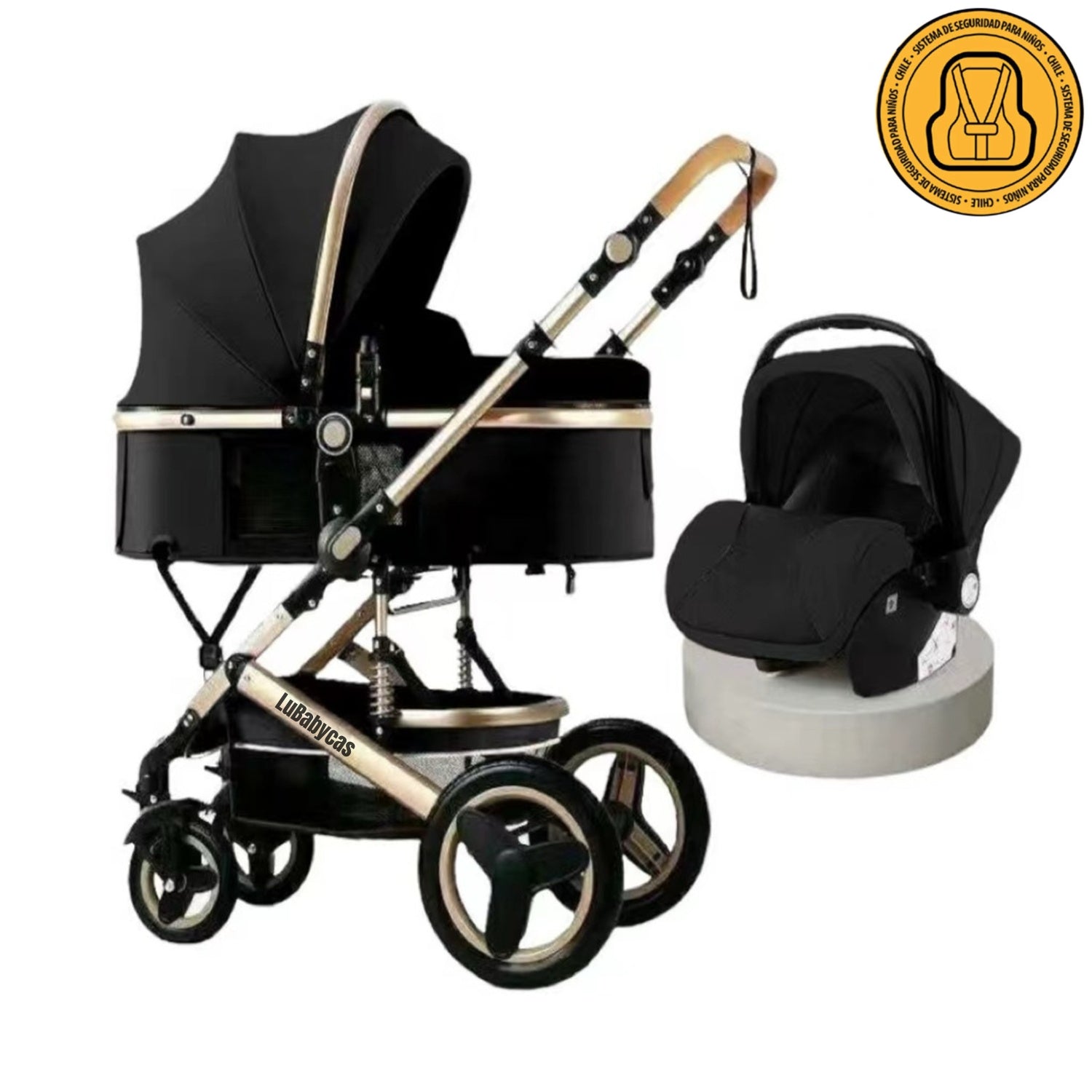 Coche Travel System Con Accesorios Negro LuBabycas