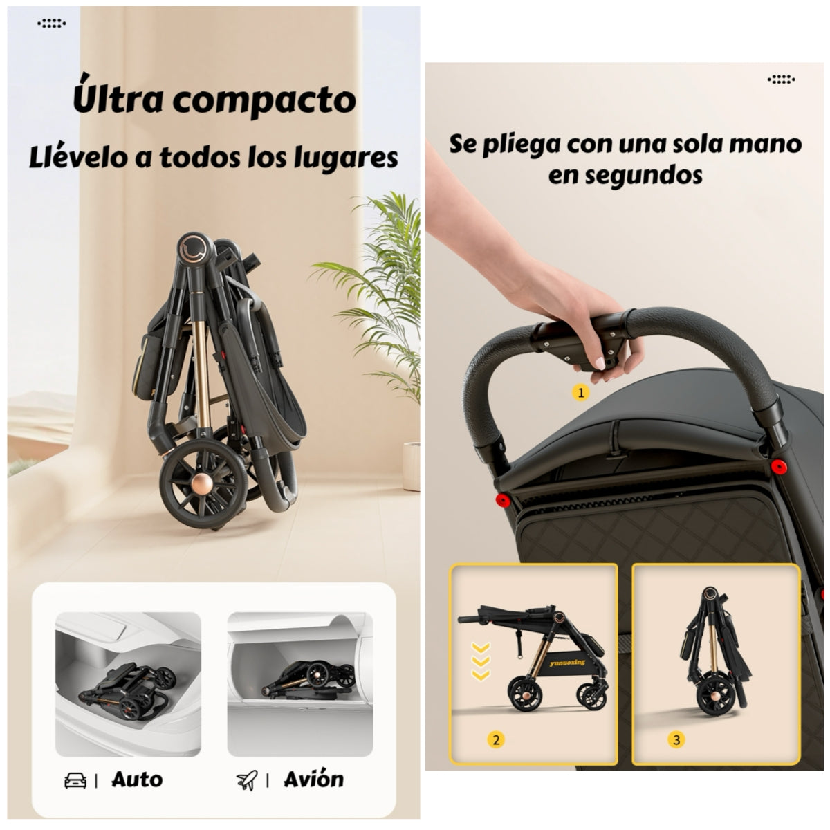 Coche De Paseo Últra Resistente 25kg Tek Dorado LuBabycas