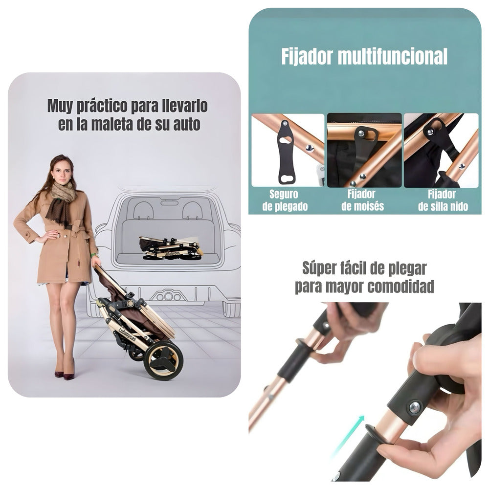 Coche Travel System Con Accesorios Rosado LuBabycas