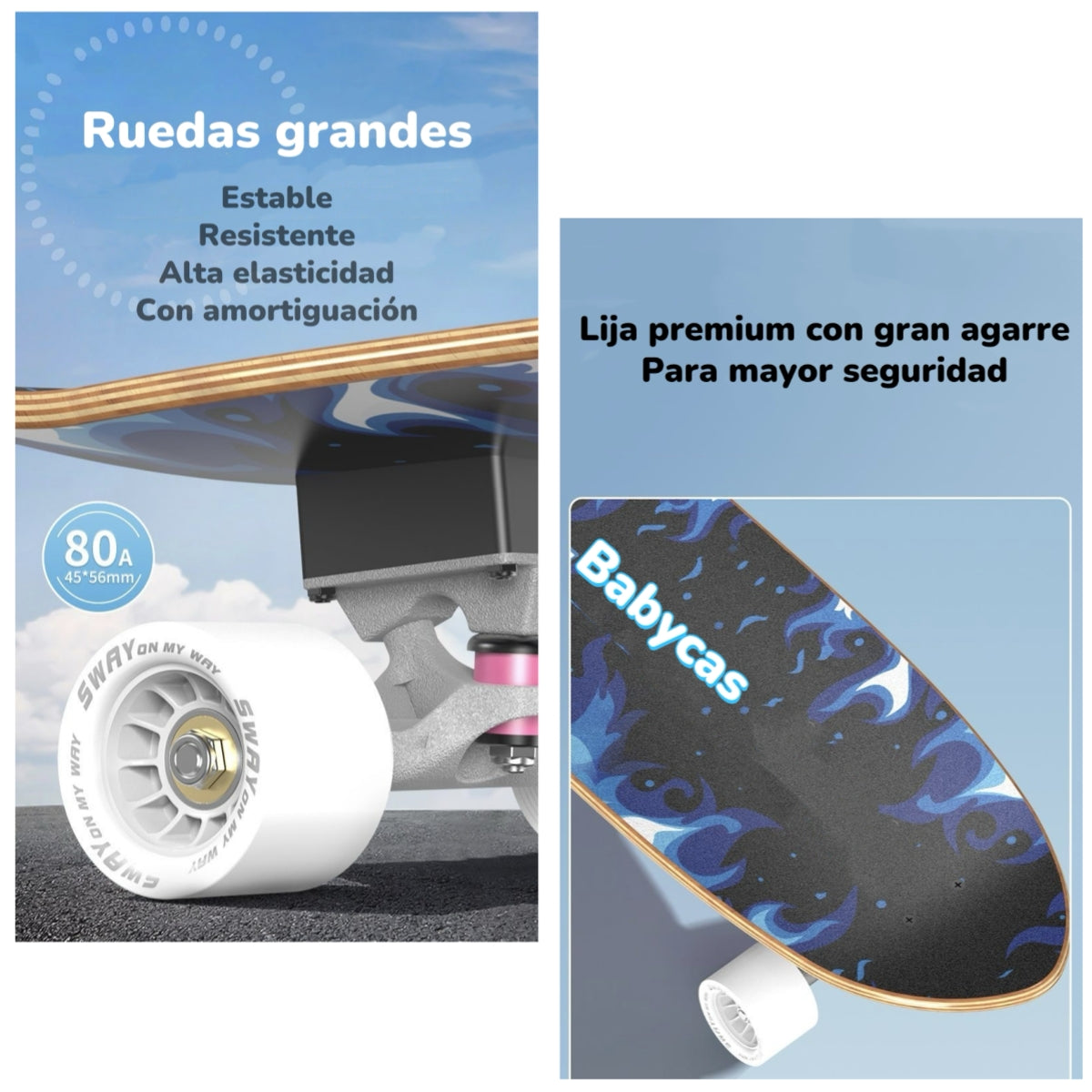 Skate Patineta De Madera Con Luces Freestyle Azul LuBabycas