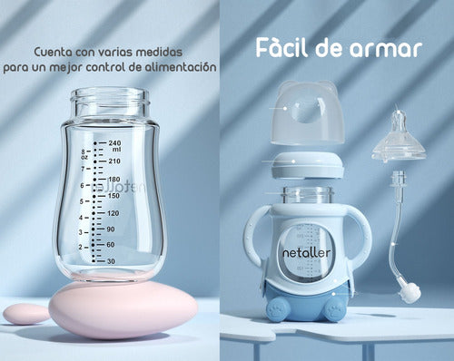 Mamaderas Con Chupetes Y Protector Lubabycas Rosada