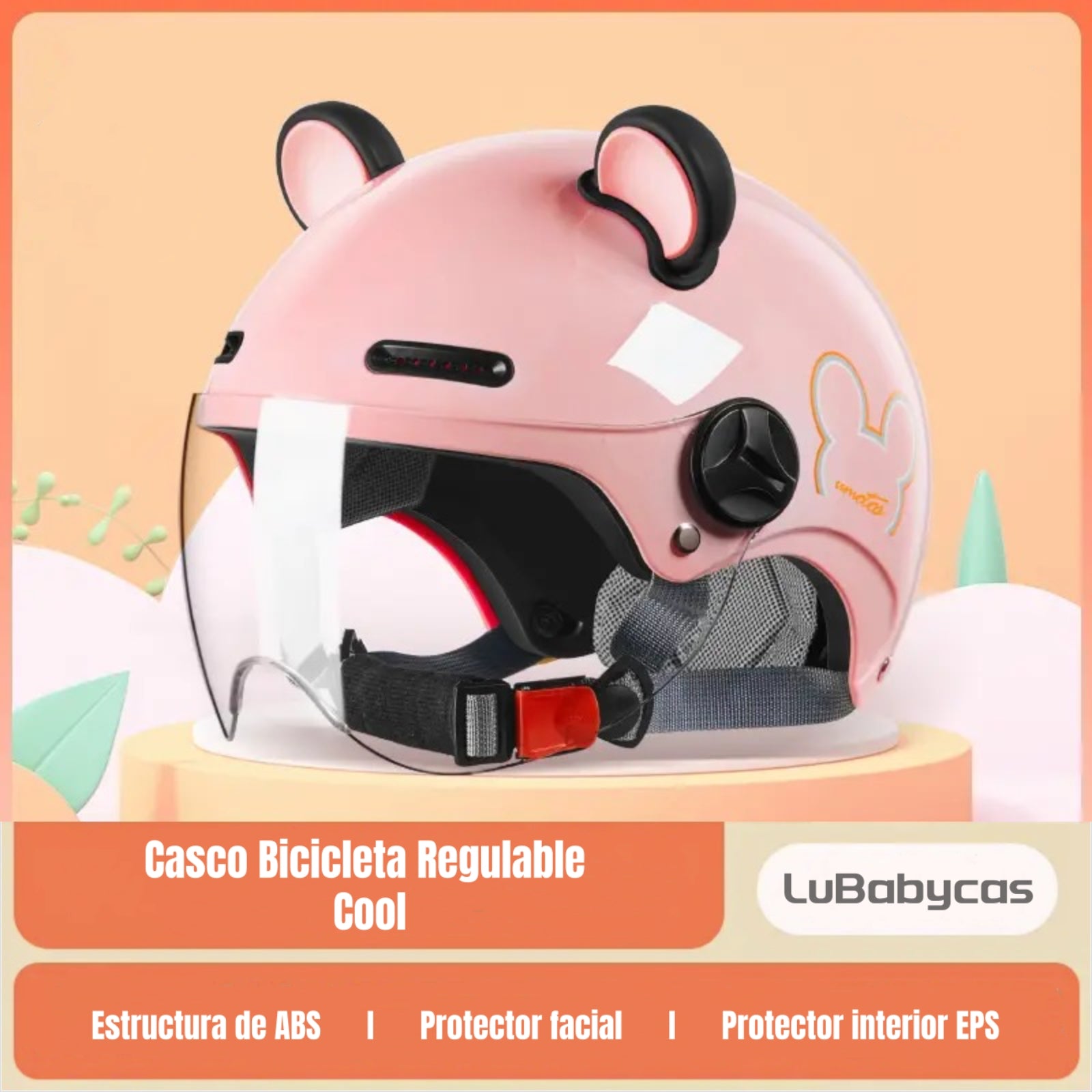 Casco Bicicleta Regulable Con Mica Para Niños Rosado