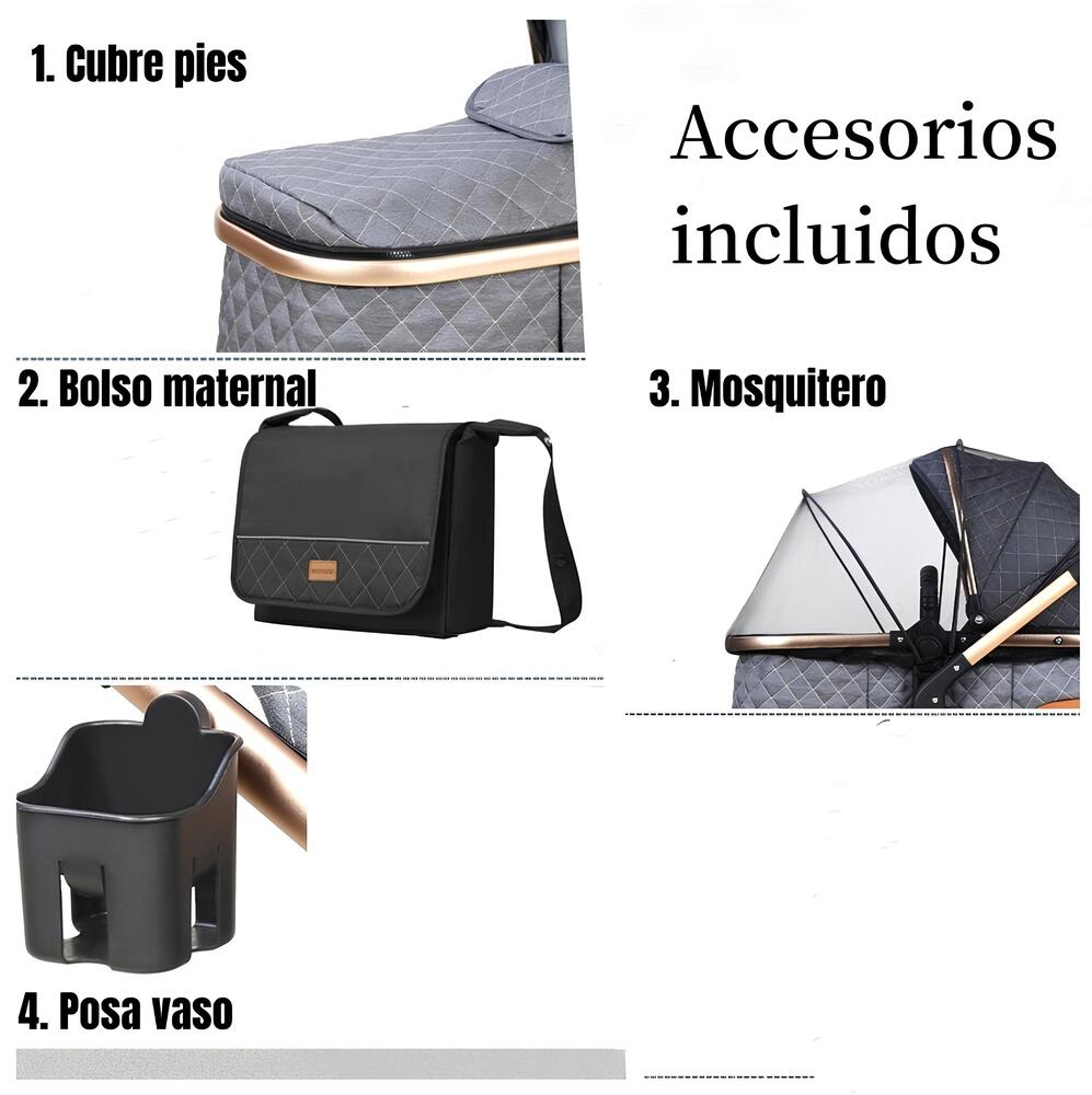 Coche Travel System Con Accesorios LuBabycas X1 Negro