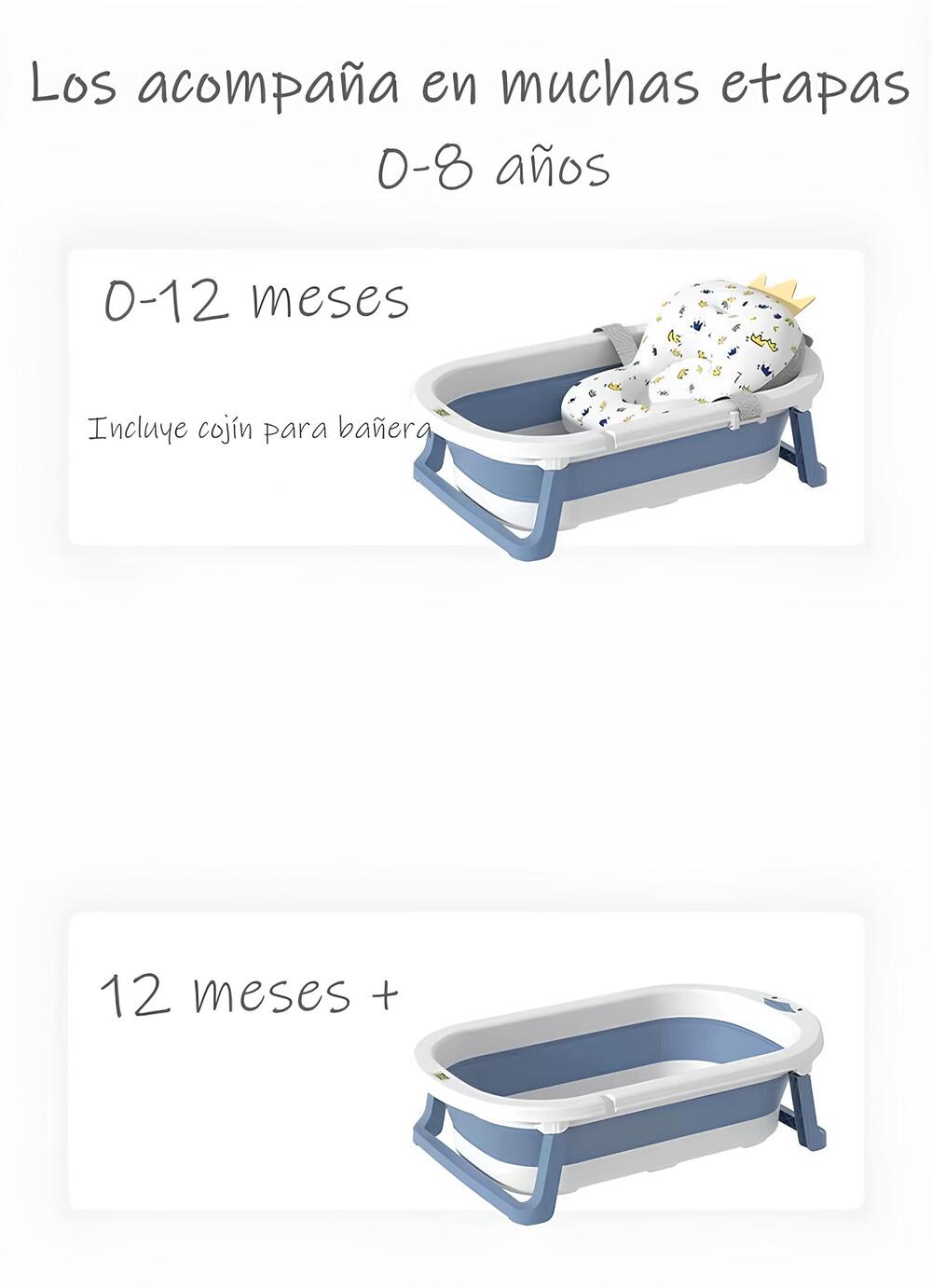 Bañera Plegable Con Termómetro, Cojin Y Más Accesorios Azul