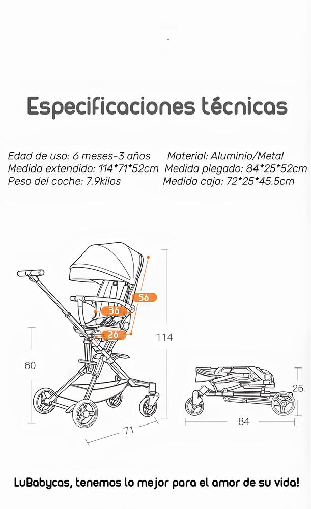 Coche De Paseo 360° Reclinable Playkids Blanco Lubabycas