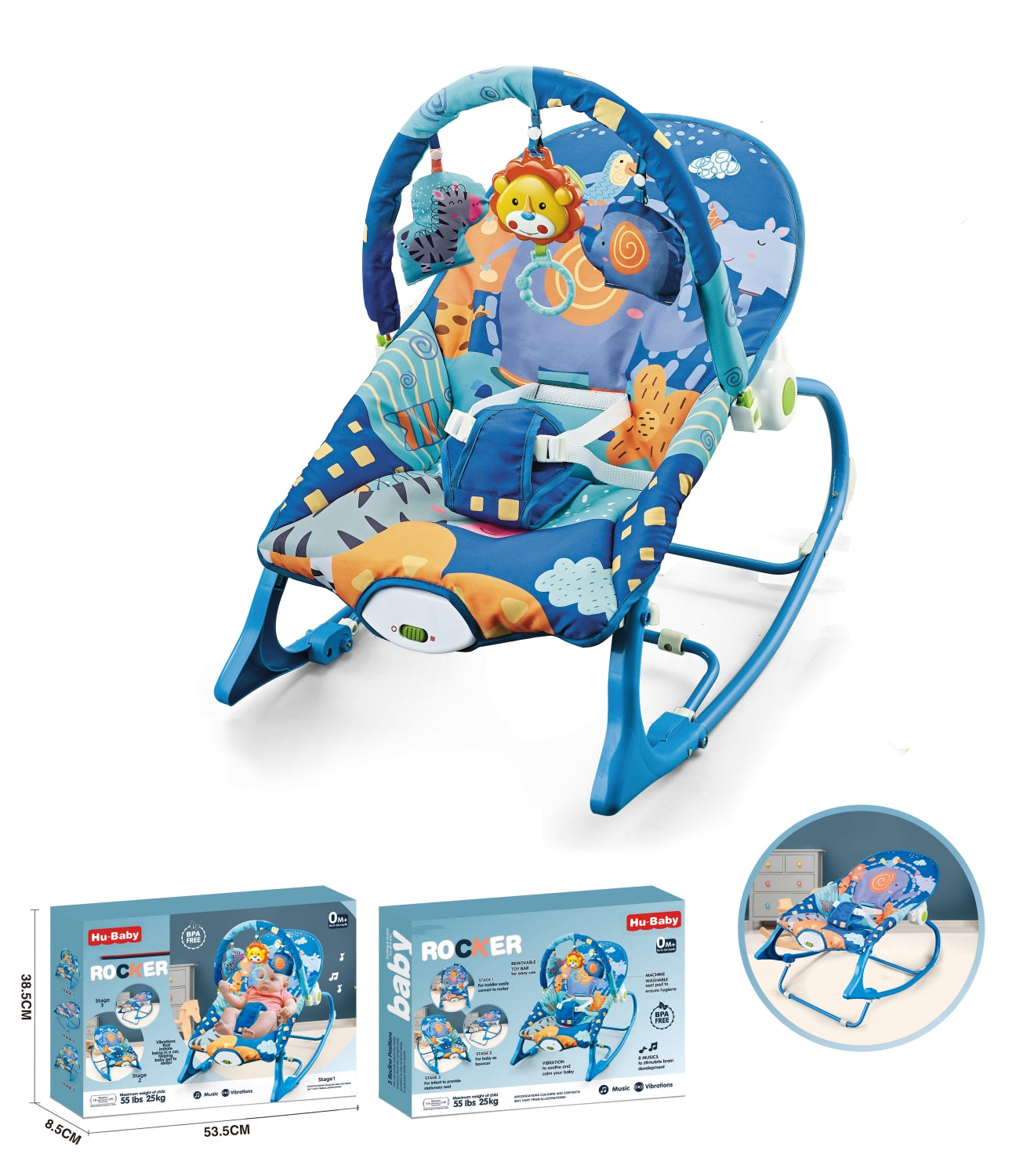 Silla Nido Mecedora Con Vibración y Melodía Azul LuBabycas