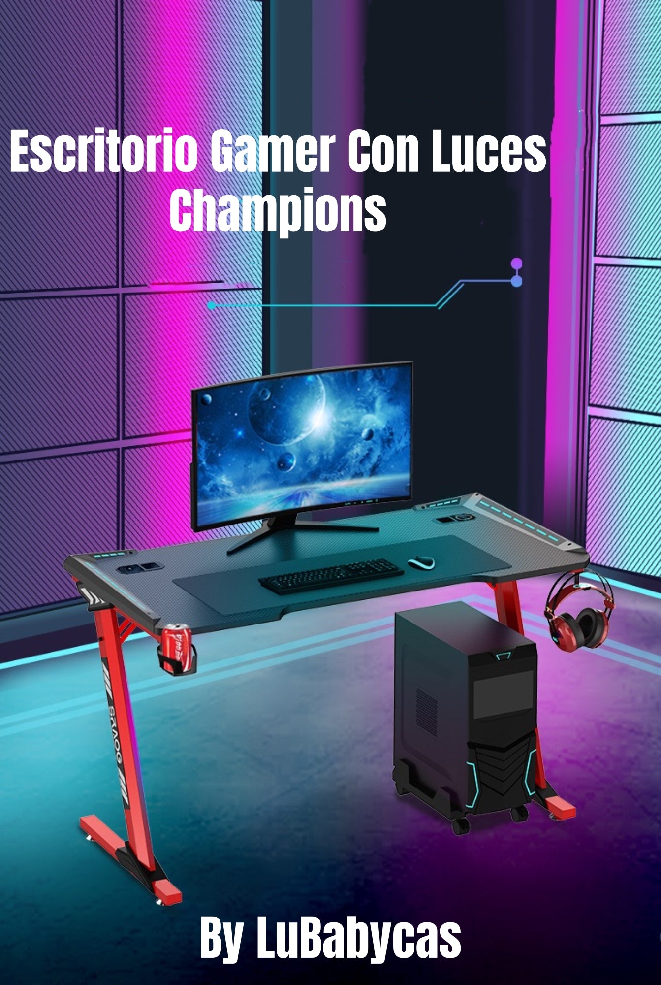 Escritorio Gamer Con Luces 140x60x73cm Negro LuBabycas