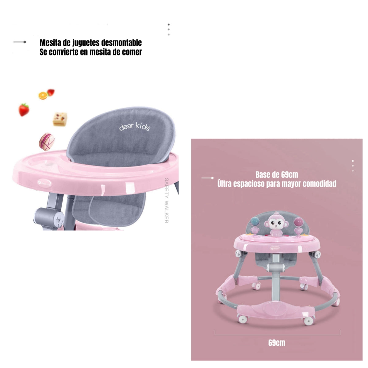 Andador Caminador Plegable Apoya Pies Bora Rosado LuBabycas