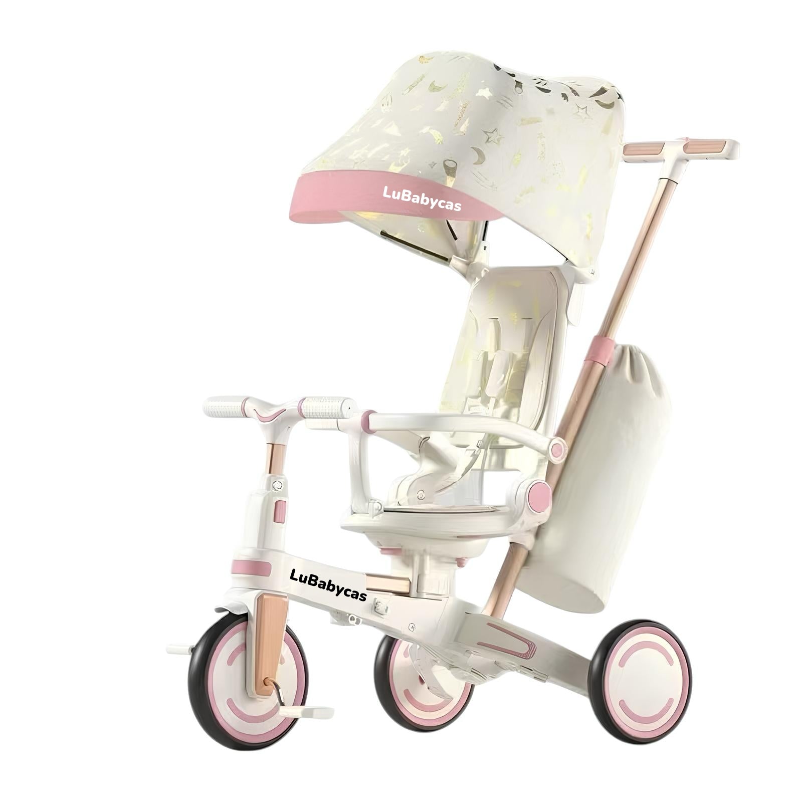 Triciclo Balance Plegable Con Bolso 9 En 1 LuBabycas Rosado