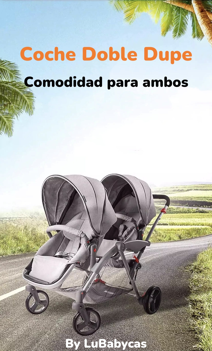 Coche Doble Duo Reclinable 9 Modos En 1 LuBabycas Negro