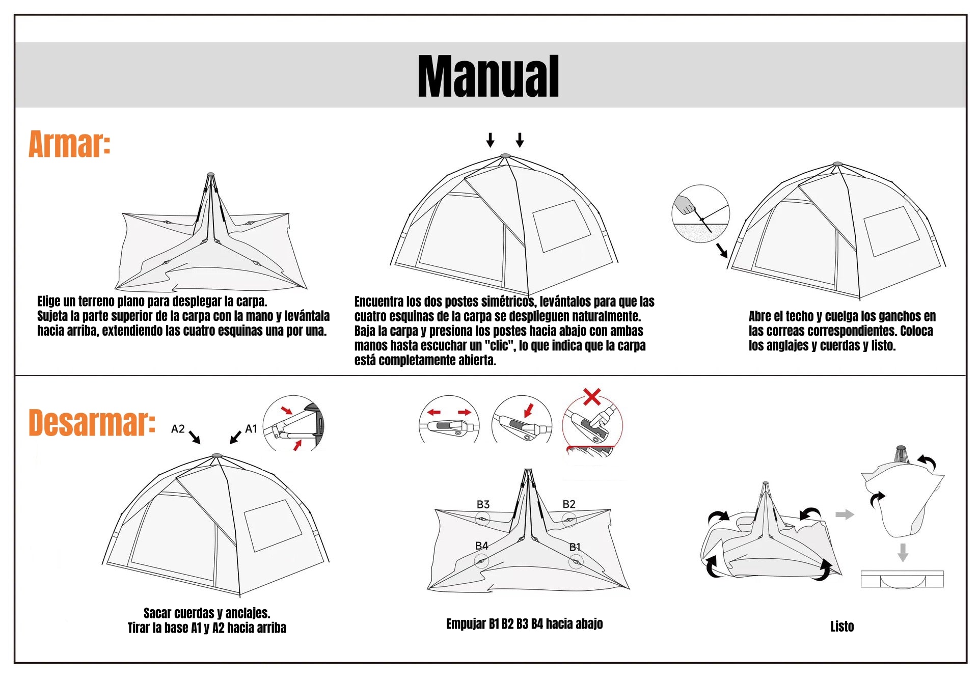 Carpa Camping Automática 6 Personas Con Accesorios Roof Café