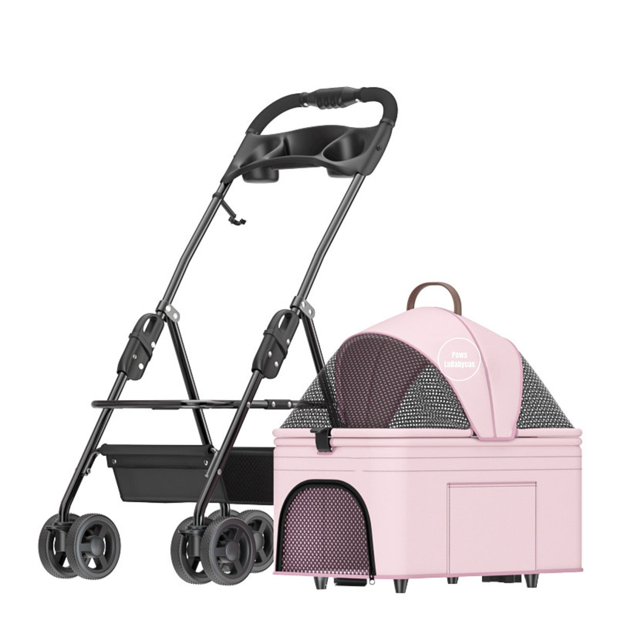 Coche Plegable 2 En 1 Para Mascotas LuBabycas Rosado