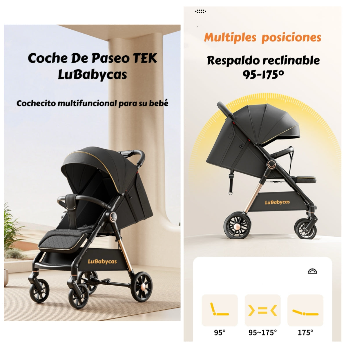 Coche De Paseo Últra Resistente 25kg Tek Dorado LuBabycas