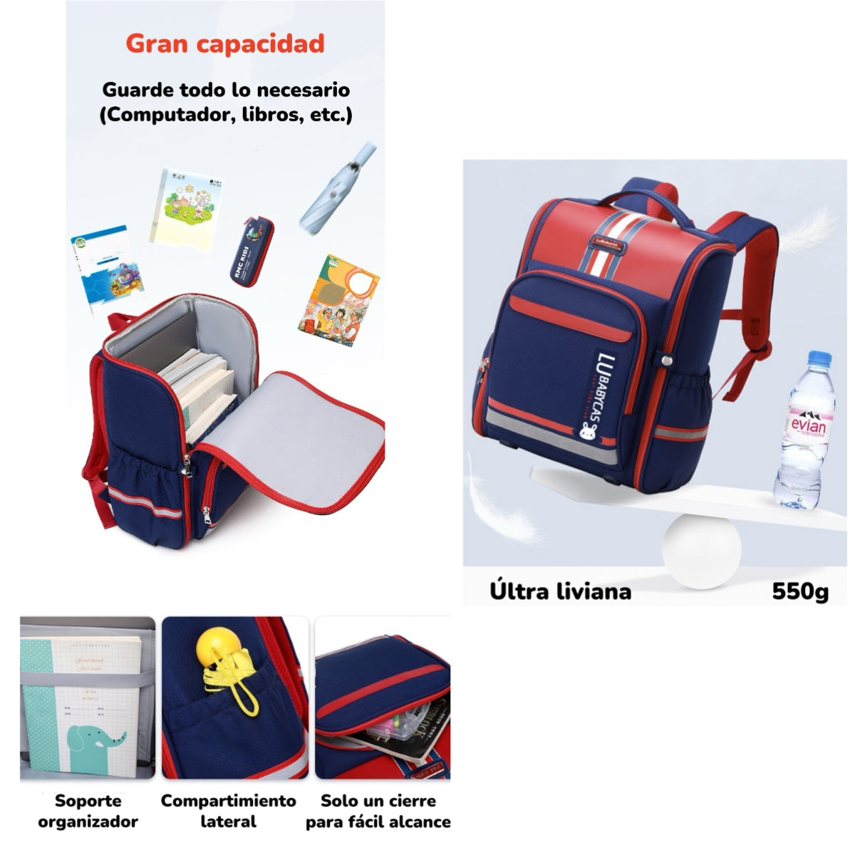 Mochila Escolar Infantil Impermeable 5S Roja LuBabycas