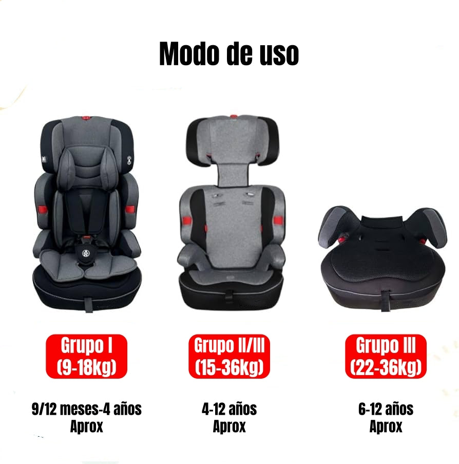 Silla De Auto Butaca 9-36KG 12 Años Gris WE05 LuBabycas