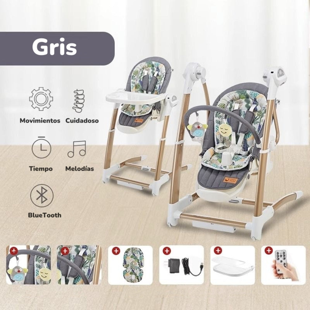 Silla De Comer Y Columpio Mecedor Lujoso Lubabycas Gris