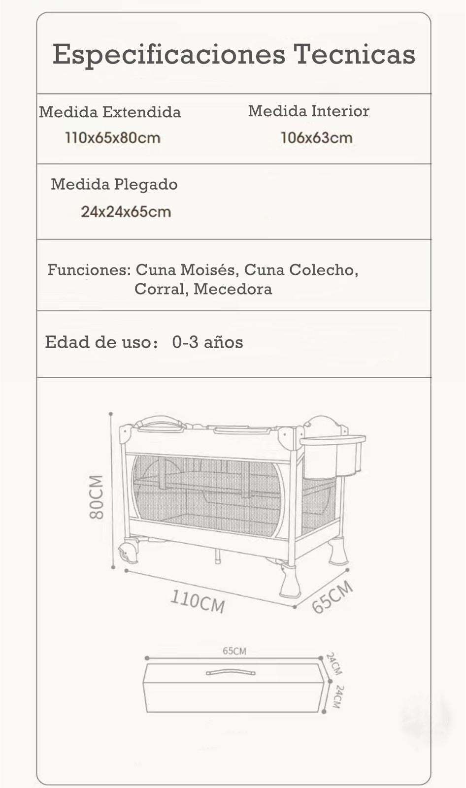 Cuna Colecho Corral Mecedora 4 En 1 Lubabycas Blanco