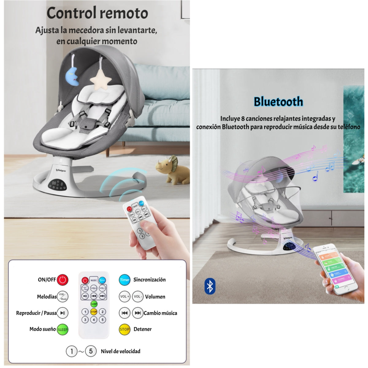 Mecedora Eléctrica 2 En 1 Bluetooth Yoya Rosada LuBabycas