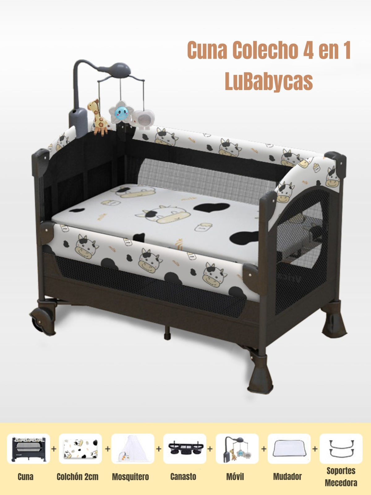 Cuna Colecho Corral Mecedora 4 En 1 Lubabycas Blanco