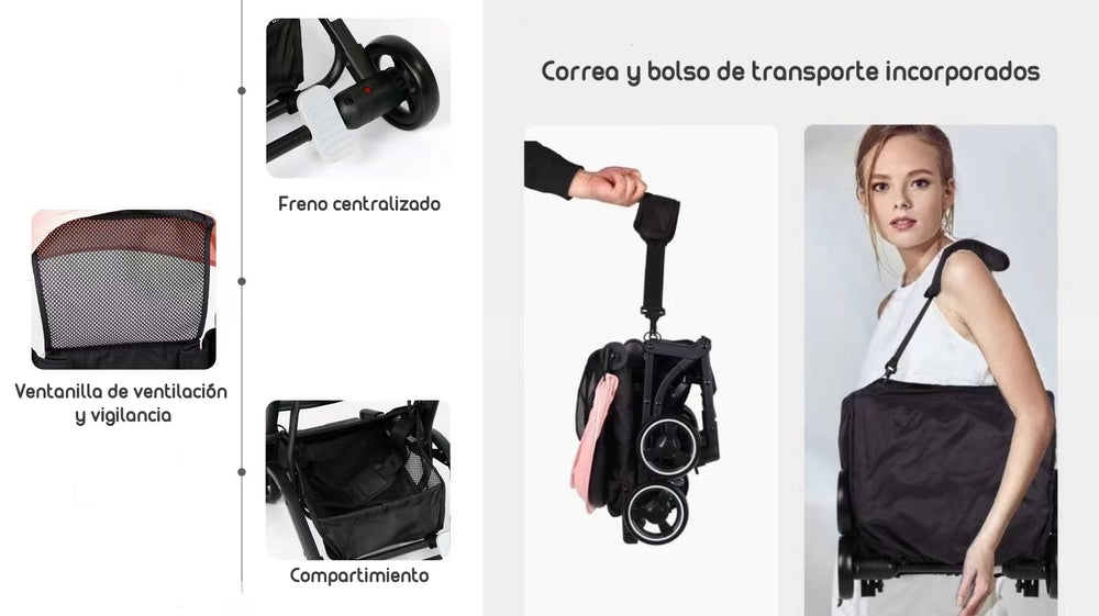 Coche De Paseo Premium Últra Compacto Lubabycas Rosado